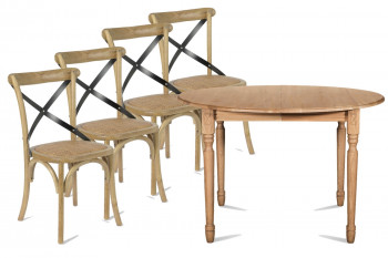 Ensemble Table ronde Pieds tournés 115 + 4 Chaises Bistrot