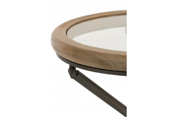 Bout de canapé rond avec plateau en verre et bois D50 - LYRE