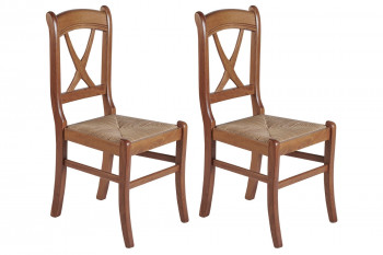 Chaises en hêtre massif assise paille et croisillon (lot de 2) - MONTANA