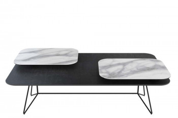 Table basse rectangulaire en céramique et 2 plateaux pivotants - GORETTI