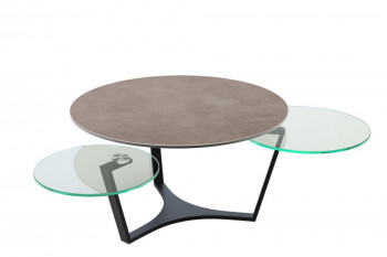 Table basse ronde céramique et 2 plateaux pivotants en verre - SARAH