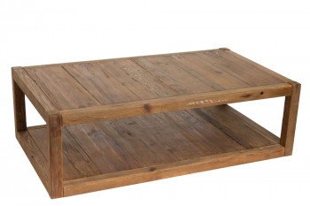 Table basse rectangulaire en bois massif double plateau L140 - ZANZIBAR