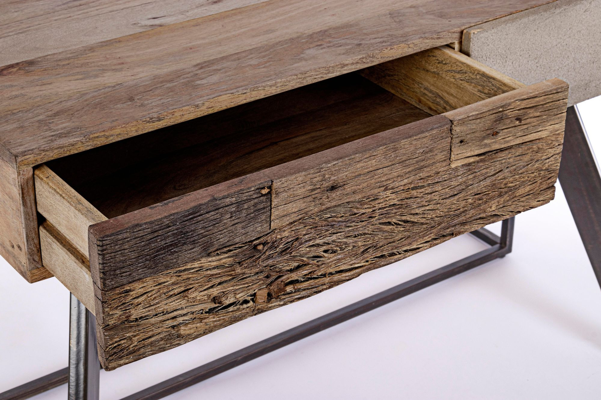 Bureau design en bois recyclé et métal noir 2 tiroirs COROT - HELLIN