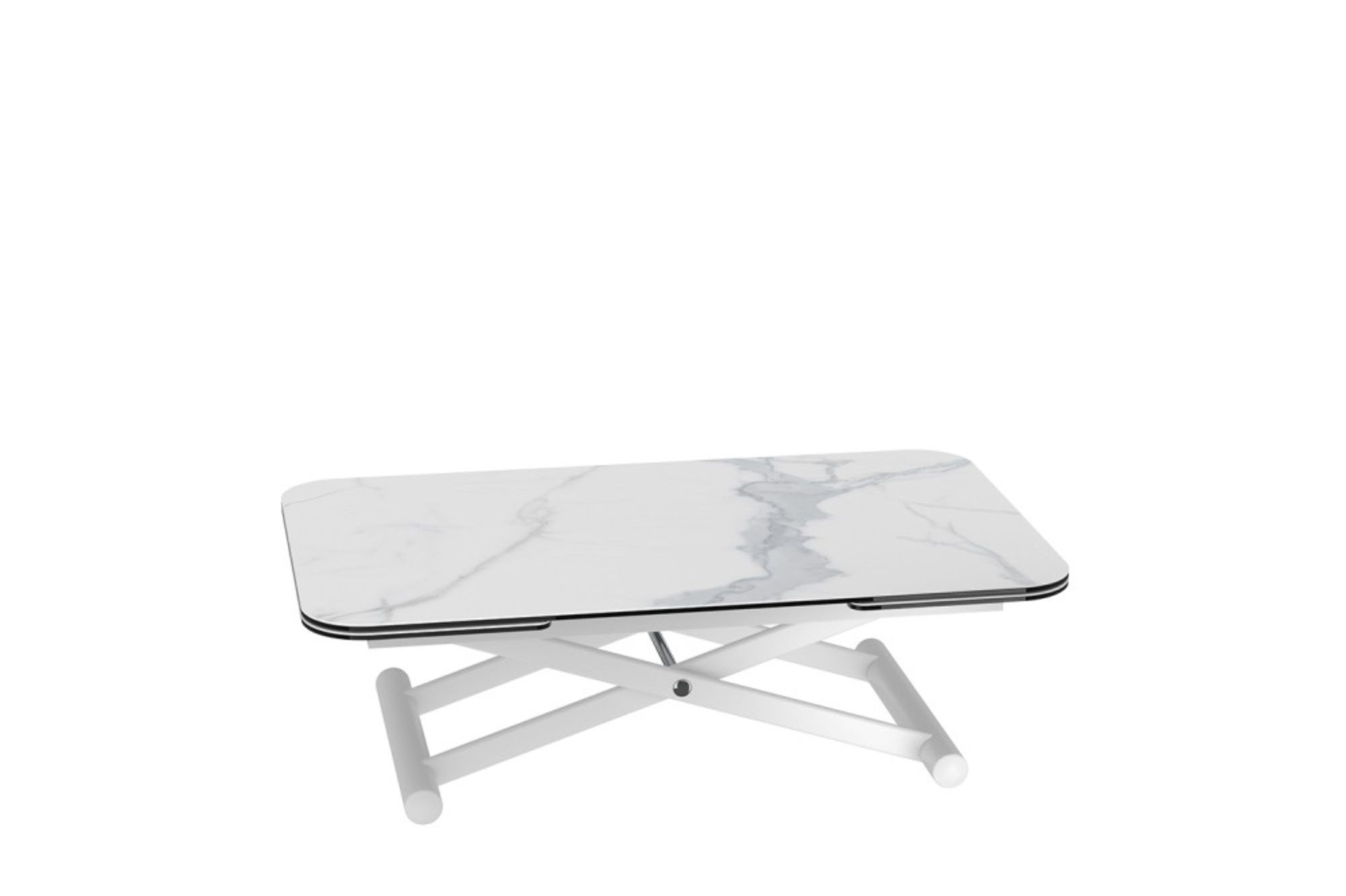 Table basse blanche extensible et relevable pour un salon fonctionnel