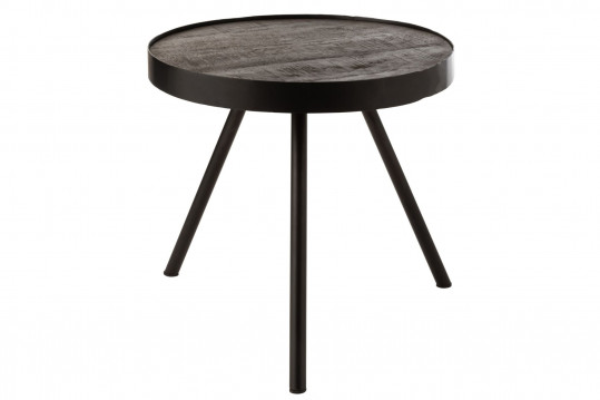 Table basse ronde en bois de manguier et métal L45 - MALKO