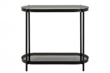 Console ovale en verre fumé et métal double plateau L86 - BIARRITZ