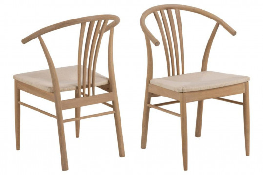 Chaises de salle à manger en chêne blanchi tressée avec accoudoirs (lot de 2) - ELIANE