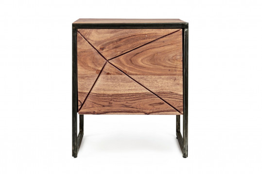 Table de chevet en bois d'acacia et métal 1 porte - ELEANOR
