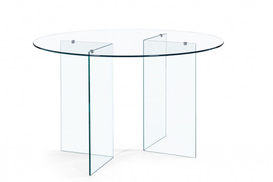 Table de salle à manger design ronde en verre transparent D130 - IDORA