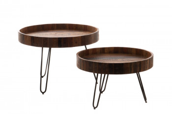Tables basses gigognes rondes en bois et métal (set de 2) - ROBINE