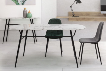 Chaise de salle à manger en velours et métal noir (lot de 4) - AURELIA