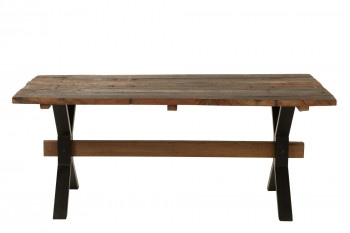 Table de ferme industriel en bois et pieds croisés métal L180 - MARIE