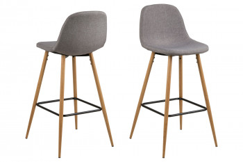 Tabourets de bar en tissu piétement en bois (lot de 2) - WILLIAM