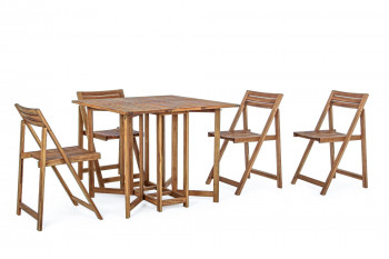 Ensemble de jardin table et 4 chaises en bois pliable - CANCALE