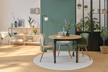 Table extensible ronde bois D115 avec 1 allonge et pieds tournés - VICTORIA