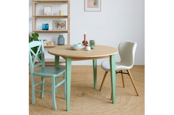 Table ronde extensible en bois 4/6 places D105 pieds colorés - VICTORIA