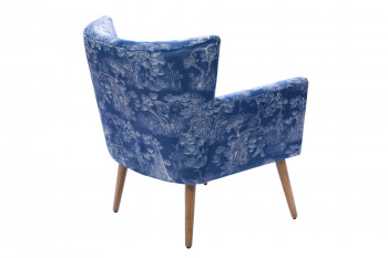 Fauteuil à accoudoirs en tissu peau de pêche bleu à motifs - HERON