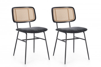 Chaises de salle à manger en cannage et tissu (lot de 2) - GLORIA