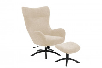 Fauteuil à oreilles pivotant avec repose-pieds en tissu - BRISTOL