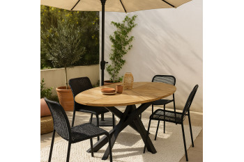 Table de jardin ovale en teck et métal noir L220 10 places - CAPO