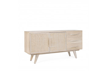 Buffet bas en bois de manguier blanchi 2 portes 3 tiroirs - SHANNA