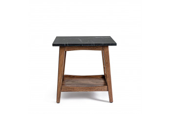 Bout de canapé rectangulaire vintage en acacia et marbre noir L55 - PABLO