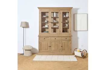 Buffet vaisselier en chêne 3 portes vitrées 3 tiroirs 3 portes bois - VICTORIA