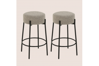 Tabourets de bar en métal noir et bouclette (lot de 2) - GERDA