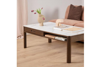 Table basse rectangulaire en céramique et chêne fumé L130 - SIMONE
