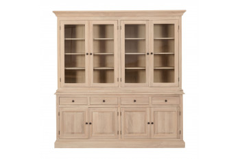 Buffet vaisselier en chêne blanchi 4 portes vitrées 4 tiroirs 4 portes bois - VICTORIA