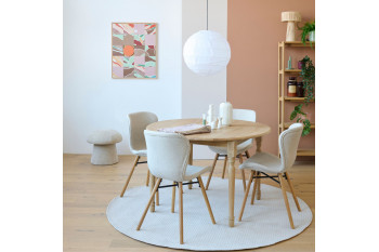 Table ronde extensible pieds tournés D115 + 4 chaises tissu - VICTORIA
