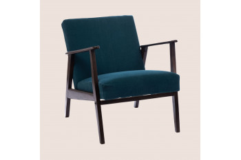 Fauteuil en velours côtelé bleu et structure en manguier - WESLEY