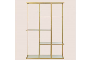 Etagère bibliothèque asymétrique en verre et métal doré - BABEL