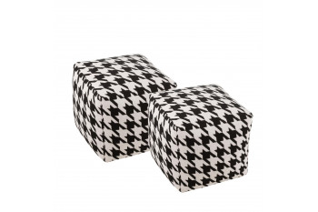 Poufs carrés pied-de-poule large noir et blanc (lot de 2) - POULEA