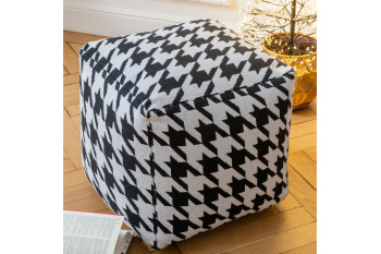 Poufs carrés pied-de-poule large noir et blanc (lot de 2) - POULEA