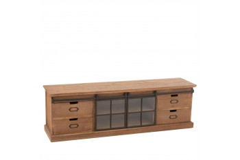 Meuble TV en bois et métal 4 tiroirs 2 portes coulissantes L160 - MIRA