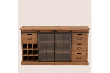 Buffet en bois et métal 4 tiroirs 2 portes coulissantes - MIRA
