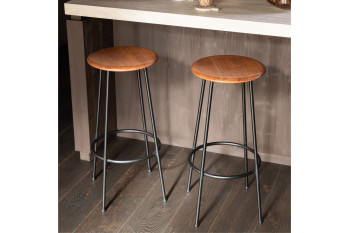 Tabourets de bar en bois et métal style industriel (lot de 2) - VARNY