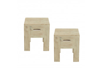 Tabourets en bois massif carrés (lot de 2) - TERRA