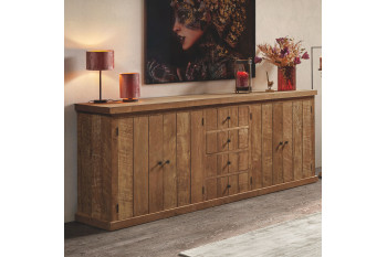 Buffet bas en bois massif recyclé 4 portes 4 tiroirs L 220 cm - LINAS