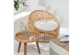 Fauteuil lounge en rotin naturel avec coussin écru - CARNAC