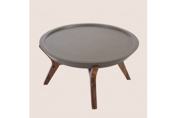 Table basse ronde en béton gris et pieds en acacia D80 - SALAZIE